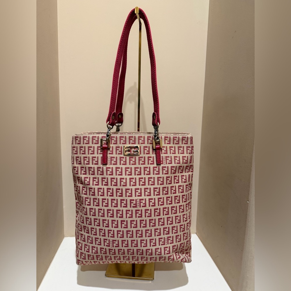 Fendi Zucchino Red & Crème Canvas Tote Bag